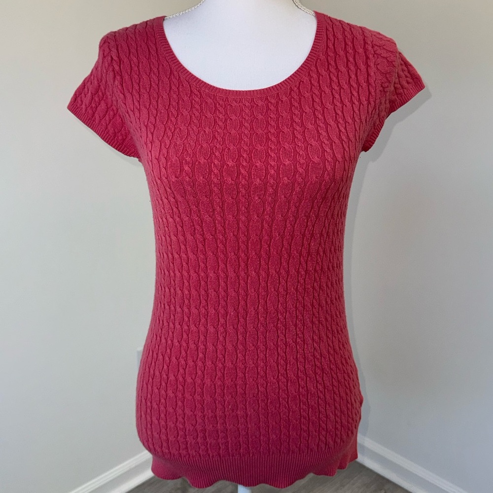 GAP Stretch Pink Cable Knit Short Sleeve Sweater Top Women’s Medium Y2K